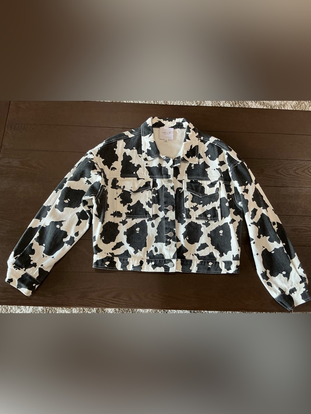 Le Lis Collection Black & White Cow-Print Denim Jacket